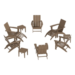 palms 12-piece modern poly folding adirondack chair with ottoman and side table