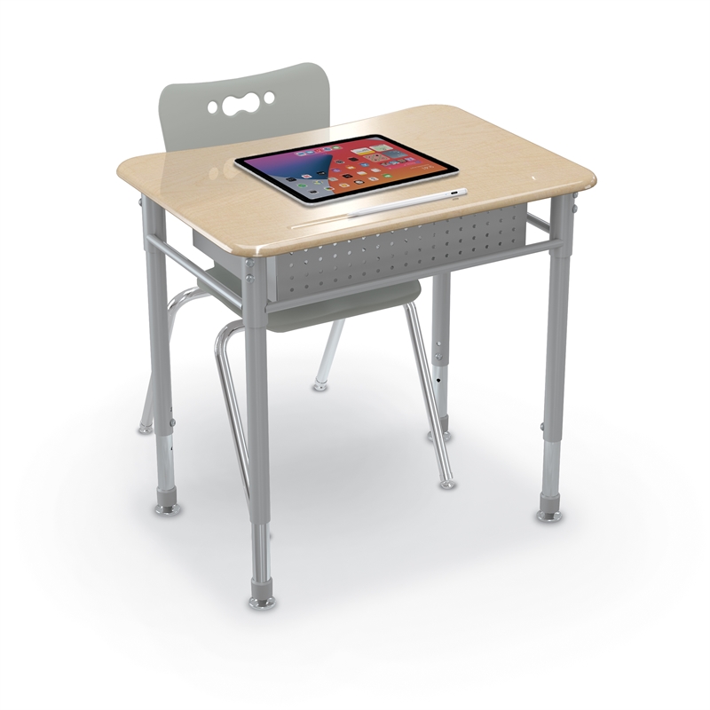 MooreCo Hard Plastic Student Desk Set of 2 Adjustable Height Rectangle Maple