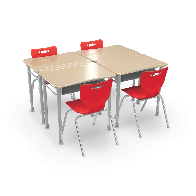 MooreCo Hard Plastic Student Desk Set of 2 Adjustable Height Rectangle Maple