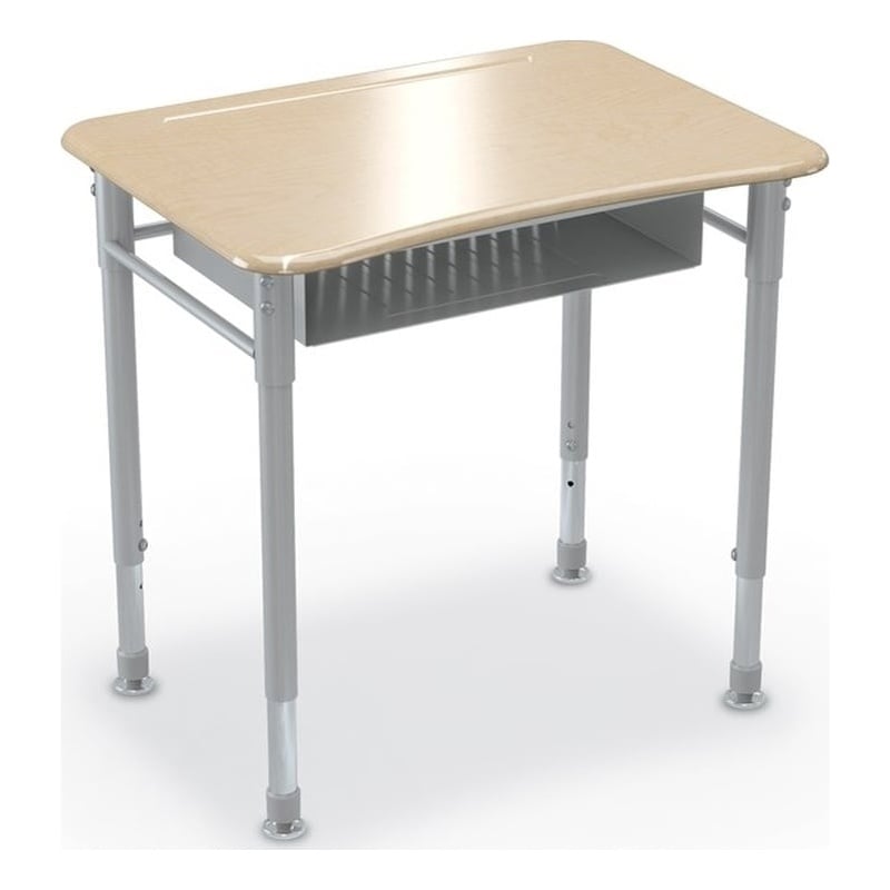 MooreCo Hard Plastic Student Desk Set of 2 Adjustable Height Rectangle Maple