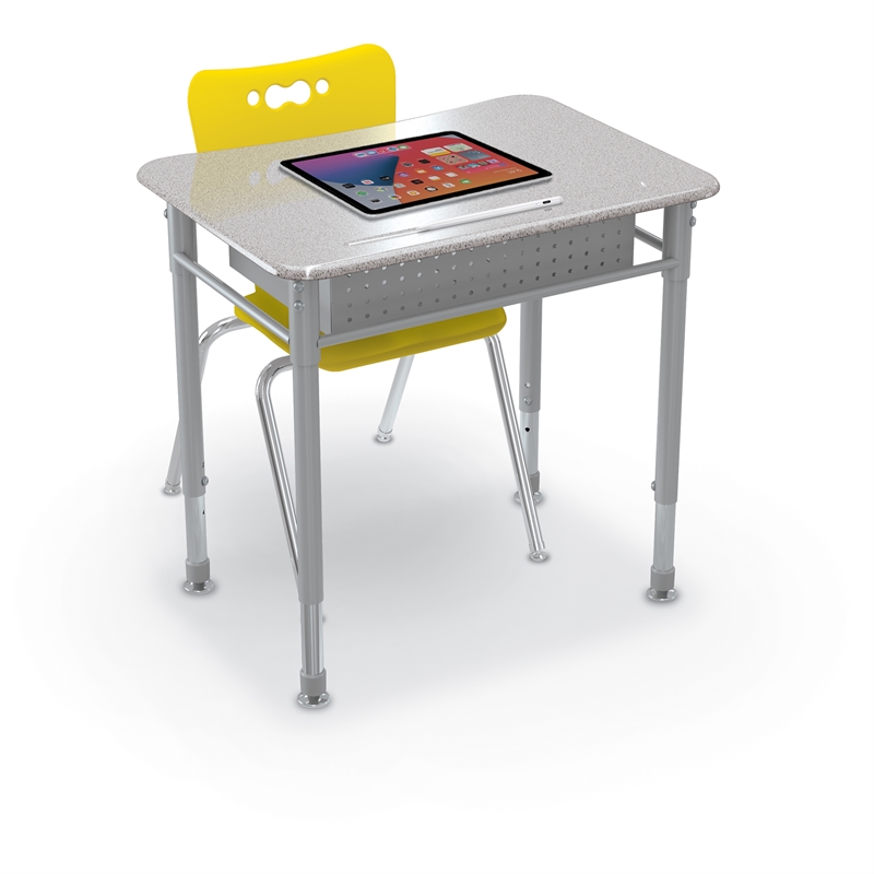 MooreCo Hard Plastic Student Desk Set of 2 Adjustable Height Rectangle Gray