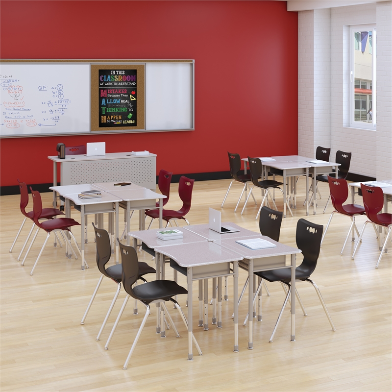 MooreCo Hard Plastic Student Desk Set of 2 Adjustable Height Rectangle Gray