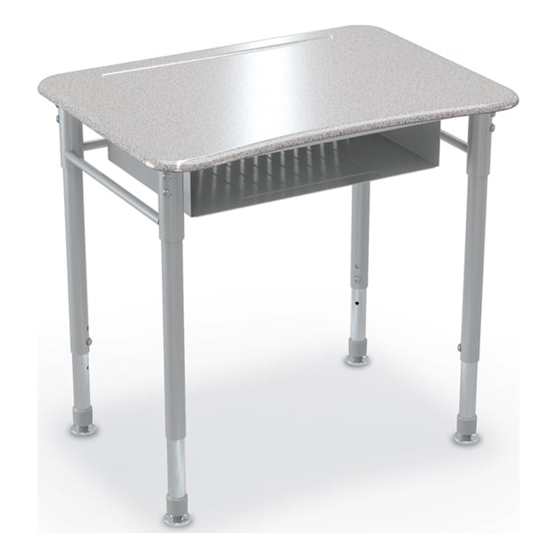 MooreCo Hard Plastic Student Desk Set of 2 Adjustable Height Rectangle Gray
