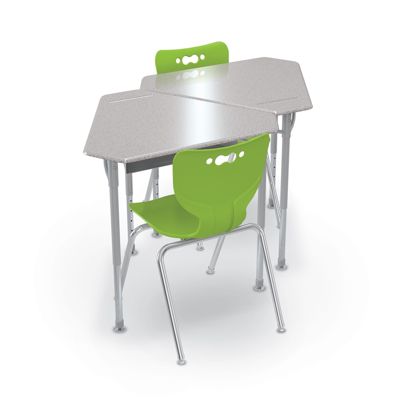 MooreCo Monroe Hard Plastic Student Desk Set of 2 Adjustable Height Grey