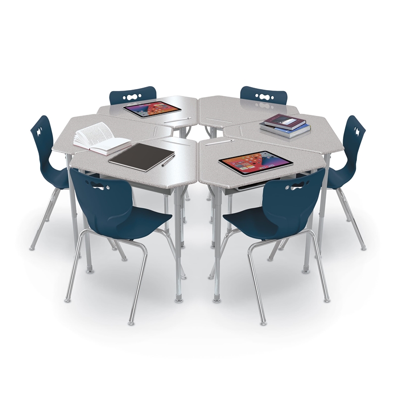 MooreCo Monroe Hard Plastic Student Desk Set of 2 Adjustable Height Grey