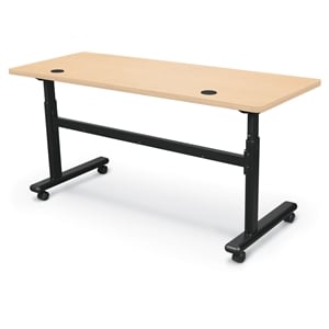 MooreCo Height Adjustable Flip Top Table 60x24 Fusion Maple Top Black Base