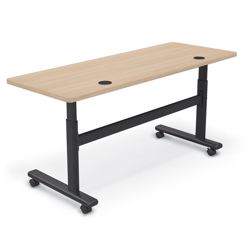 MooreCo Height Adjustable Flip Top Table 60x24 Beigewood Top Black Base