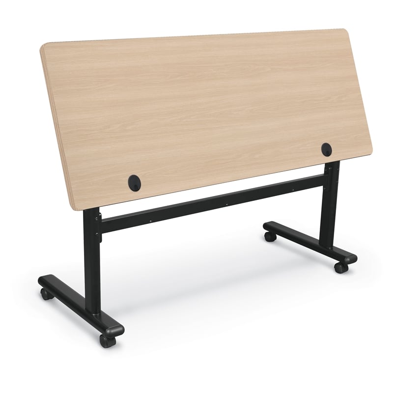 MooreCo Height Adjustable Flip Top Table 60x24 Beigewood Top Black Base