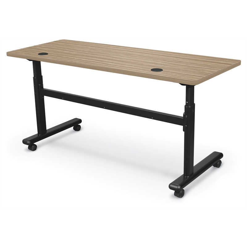 MooreCo Height Adjustable Flip Top Table 60x24 Buka Bark Top Black Base