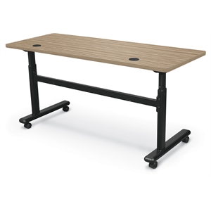 MooreCo Height Adjustable Flip Top Table 60x24 Buka Bark Top Black Base