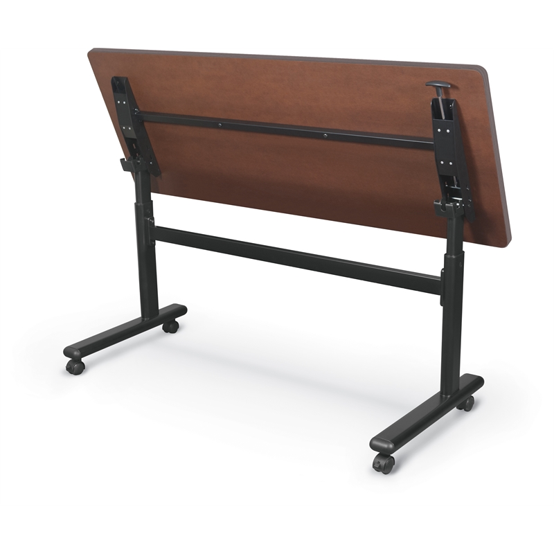 MooreCo Height Adjustable Flip Top Table 60x24 Sterling Ash Top Black Base