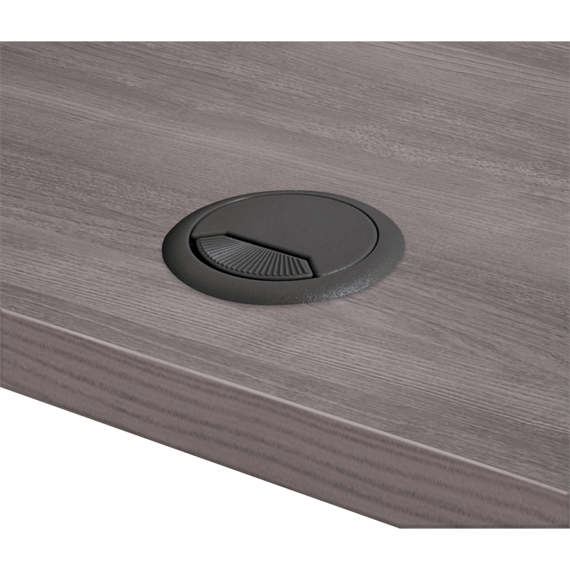 MooreCo Height Adjustable Flip Top Table 60x24 Sterling Ash Top Black Base