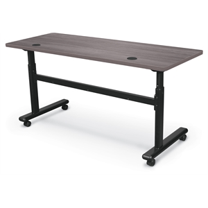 MooreCo Height Adjustable Flip Top Table 60x24 Sterling Ash Top Black Base