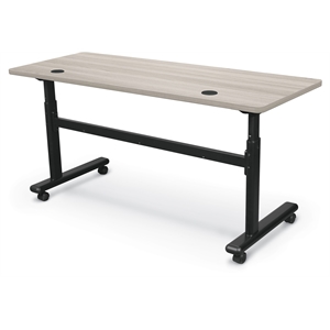 MooreCo Height Adjustable Flip Top Table 60x24 Grey Elm Top Black Base
