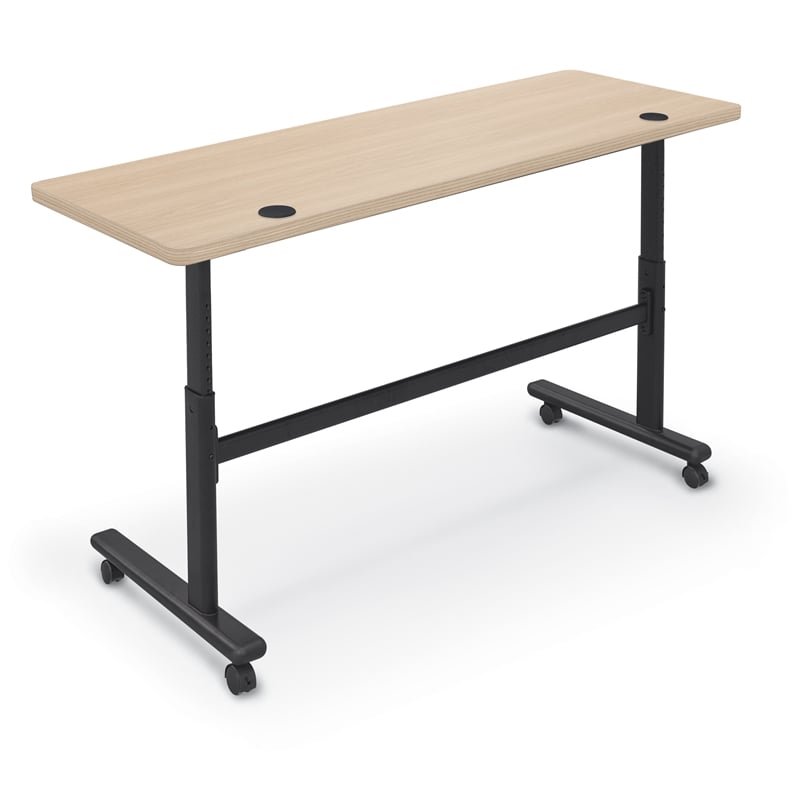 MooreCo Height Adjustable Flip Top Table 72x24 Beigewood Top Black Base