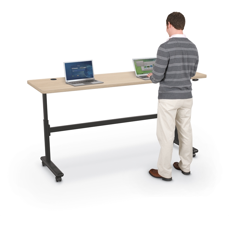 MooreCo Height Adjustable Flip Top Table 72x24 Beigewood Top Black Base