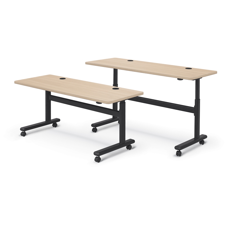 MooreCo Height Adjustable Flip Top Table 72x24 Beigewood Top Black Base