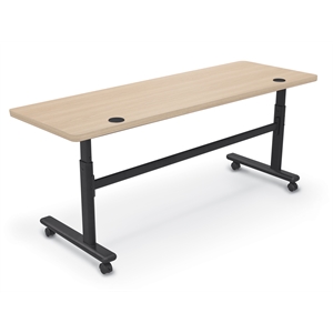 MooreCo Height Adjustable Flip Top Table 72x24 Beigewood Top Black Base