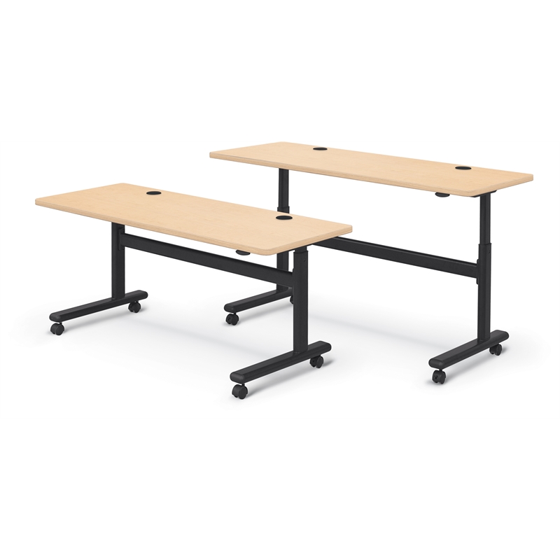 MooreCo Height Adjustable Flip Top Table 72x24 Fusion Maple Top Black Base