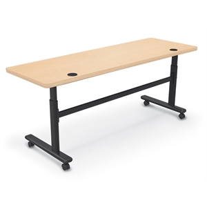 MooreCo Height Adjustable Flip Top Table 72x24 Fusion Maple Top Black Base