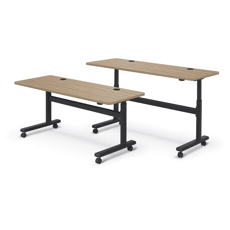 MooreCo Height Adjustable Flip Top Table 72x24 Buka Bark Top Black Base