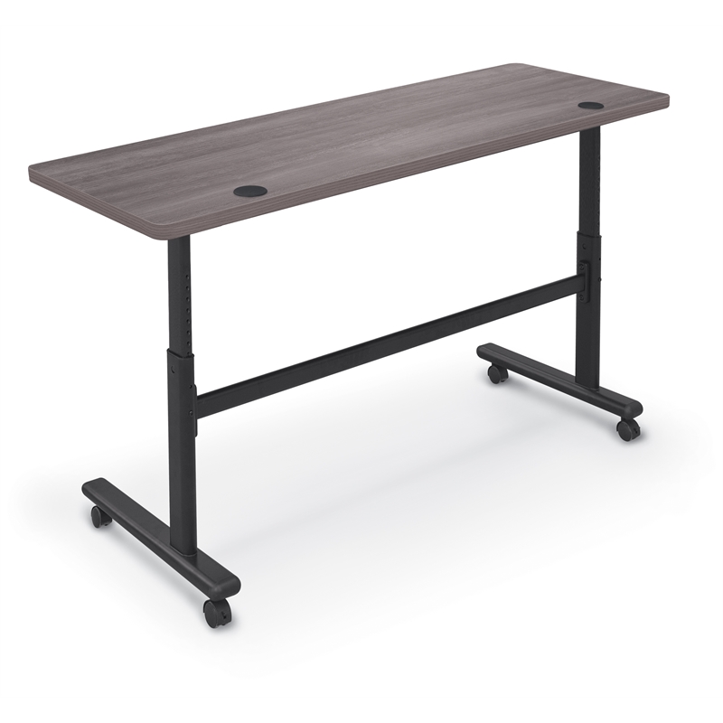 MooreCo Height Adjustable Flip Top Table 72x24 Sterling Ash Top Black Base