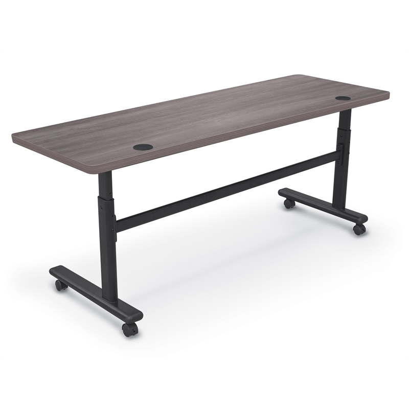 MooreCo Height Adjustable Flip Top Table 72x24 Sterling Ash Top Black Base