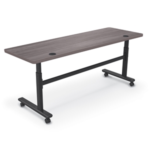 MooreCo Height Adjustable Flip Top Table 72x24 Sterling Ash Top Black Base