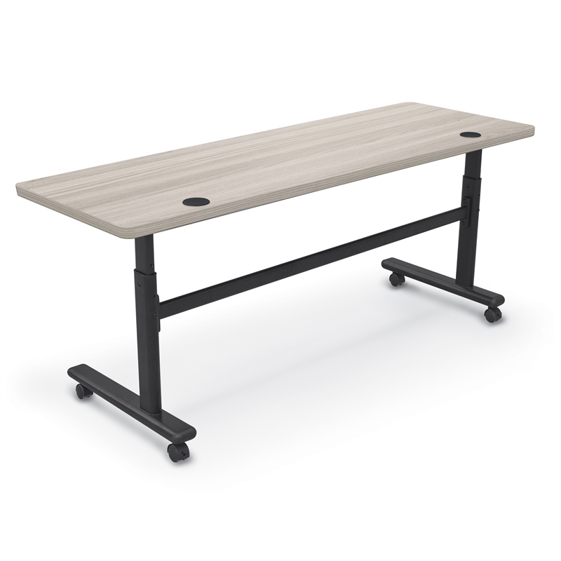 MooreCo Height Adjustable Flip Top Table 72x24 Grey Elm Top Black Base