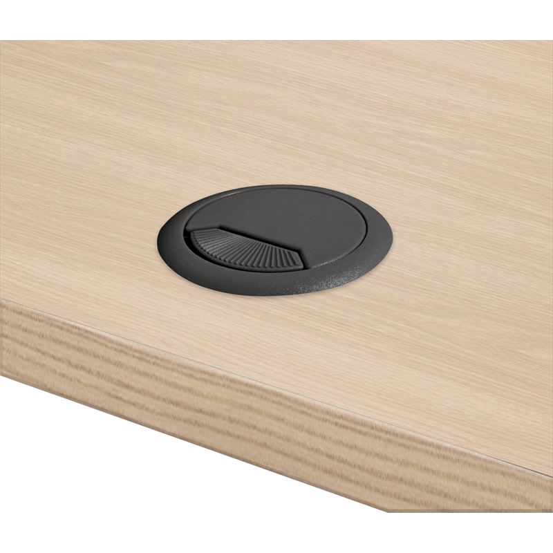 MooreCo Height Adjustable Flip Top Table 48x24 1/2 Round Grey Elm Top Black Base