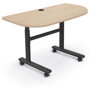 MooreCo Height Adjustable Flip Top Table 48x24 1/2 Round Grey Elm Top Black Base