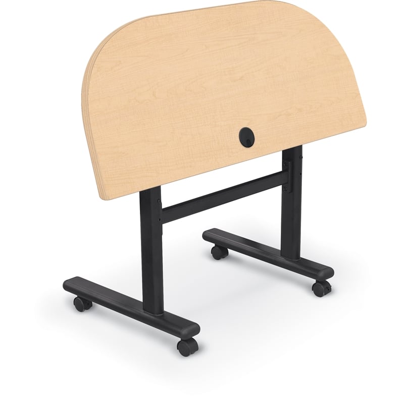 MooreCo Height Adjustable Flip Top Table 48x24 1/2 Round Maple Top Black Base