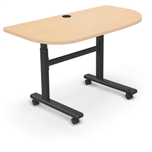 MooreCo Height Adjustable Flip Top Table 48x24 1/2 Round Maple Top Black Base