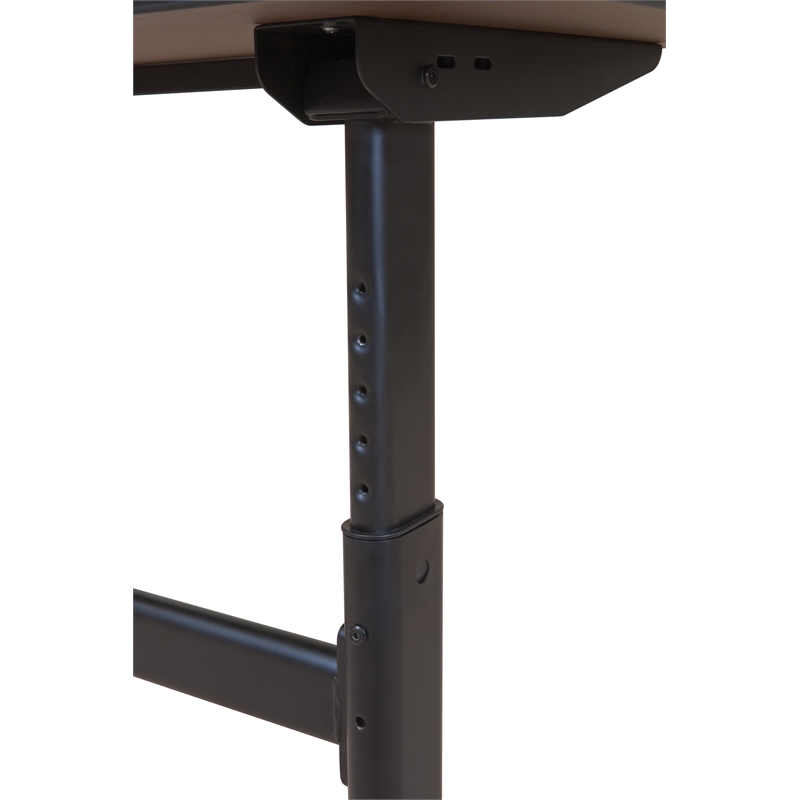MooreCo Height Adjustable Flip Top Table 48x24 1/2 Rnd Buka Bark Top Black Base