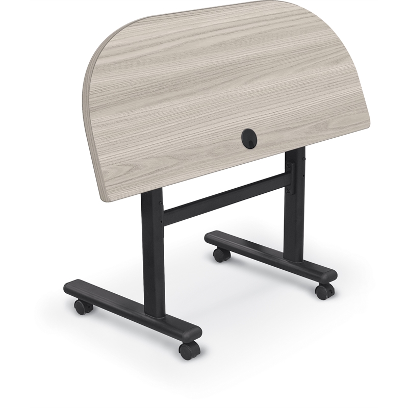 MooreCo Height Adjustable Flip Top Table 48x24 1/2 Round Grey Elm Top Black Base