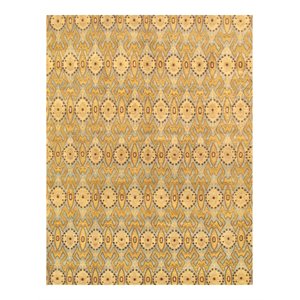 pasargad home ikat hand-knotted lamb's wool area rug in blue/gold
