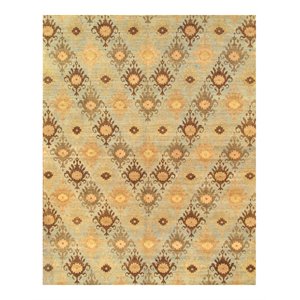 pasargad home ikat hand-knotted lamb's wool area rug in blue/brown