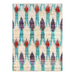 pasargad home ikat hand-knotted silk fabric area rug in multi-color