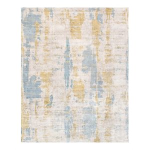 pasargad home mirage bamboo silk fabric area rug in blue/gold