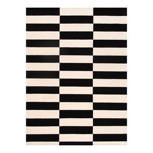 pasargad home rodeo bamboo silk & wool area rug in white/black