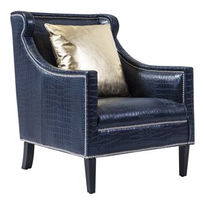 pasargad home bergdorf upholstered contemporary leather armchair in blue