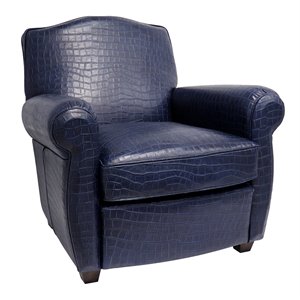 pasargad home palermo contemporary leather & wood wing chair in blue/brown