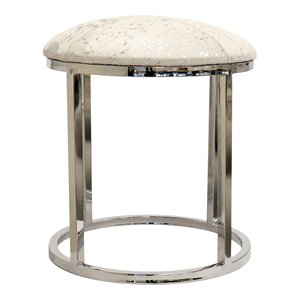 pasargad home safari contemporary steel & cowhide leather stool in silver