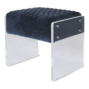 pasargad home tribecca contemporary acrylic & velvet stool in navy/clear