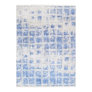 pasargad home modern bamboo silk fabric area rug in silver/blue