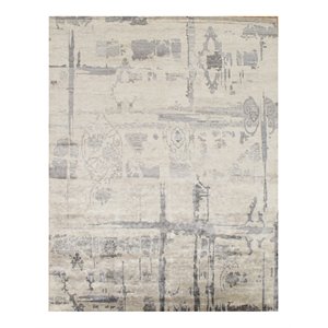 pasargad home modern bamboo silk fabric area rug in ivory/gray