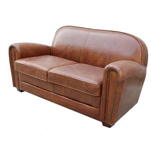 pasargad home paris club genuine leather loveseat tufted sofa in brown
