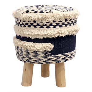 pasargad home grandcanyon handwoven top cotton pouf stool in navy/beige