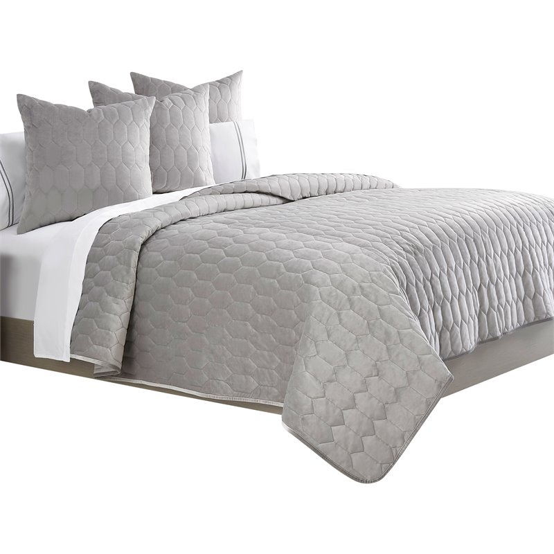 Michael Amini Affluent 3-Piece Queen Velvet Quilt Set in Dove Gray