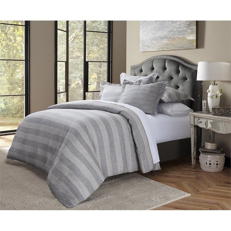 Michael Amini Albany 5-Piece Queen Cotton Linen Duvet Set in Gray